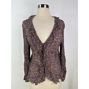 Lucky Brand Floral Ruffle V-Neck Long Sleeve Blouse
